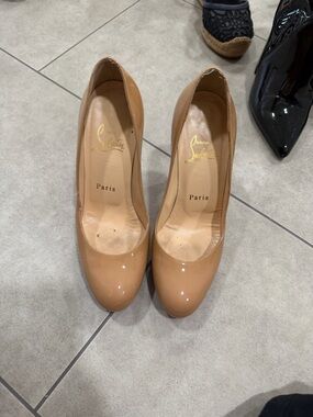 Christian Louboutin Patent Nude Round-Toe Pumps
